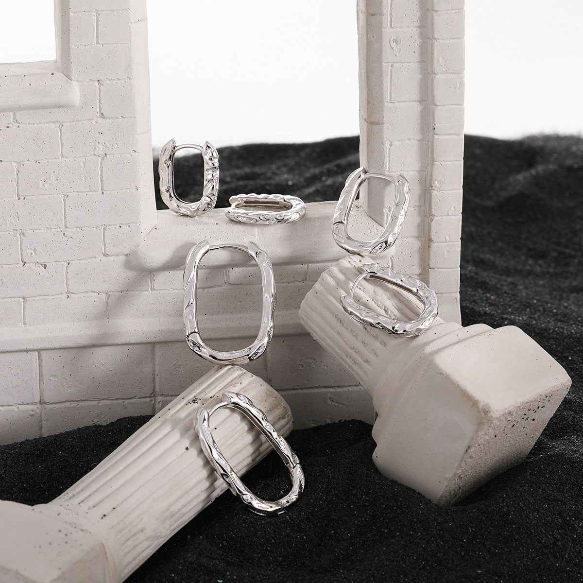 Textured Flow Sterling Silver Hoop Earrings