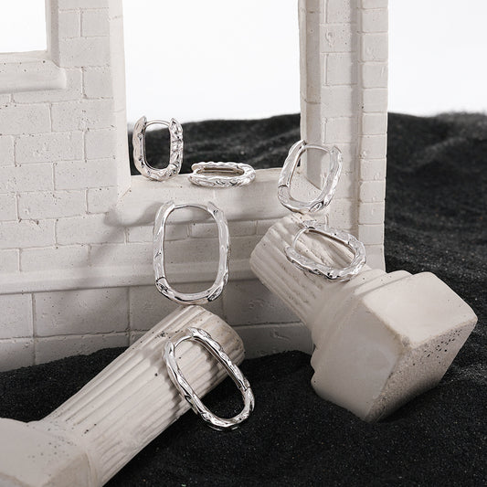 Textured Flow Sterling Silver Hoop Earrings