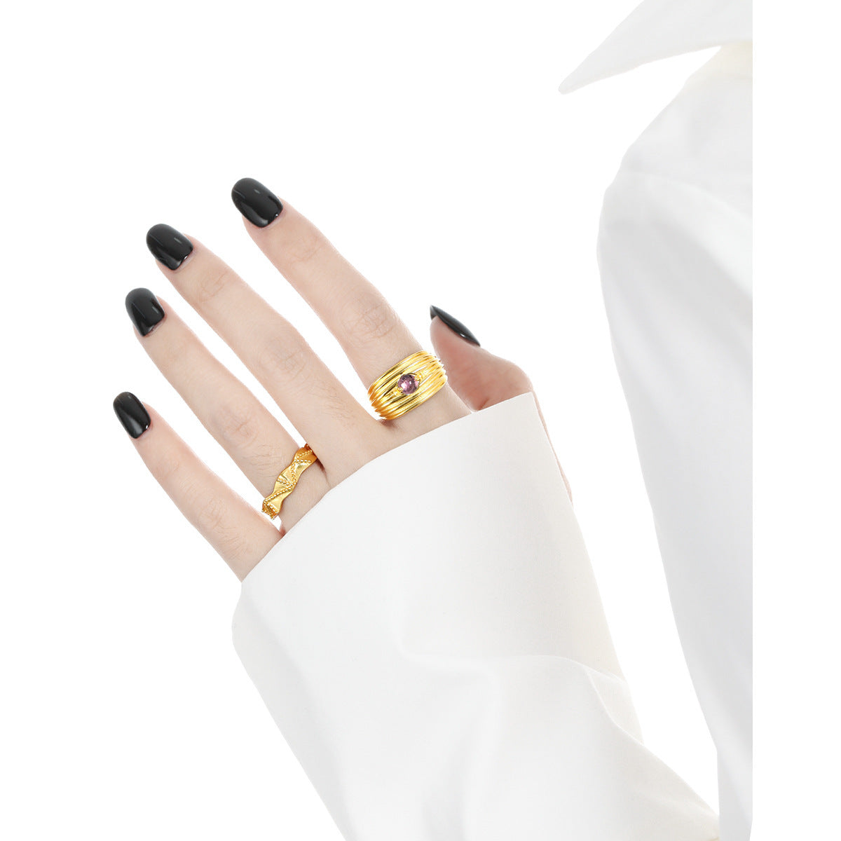 Ripple Crest Glass Stone Statement Ring OPHRASTUDIO