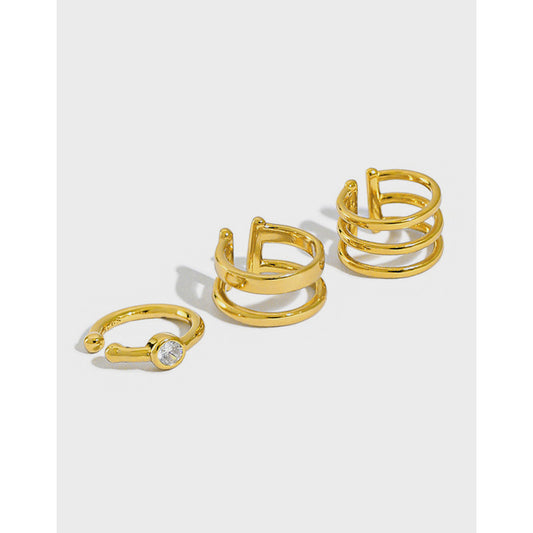 Minimalist Multi-Layer Silver Ear Cuff Earring OPHRASTUDIO