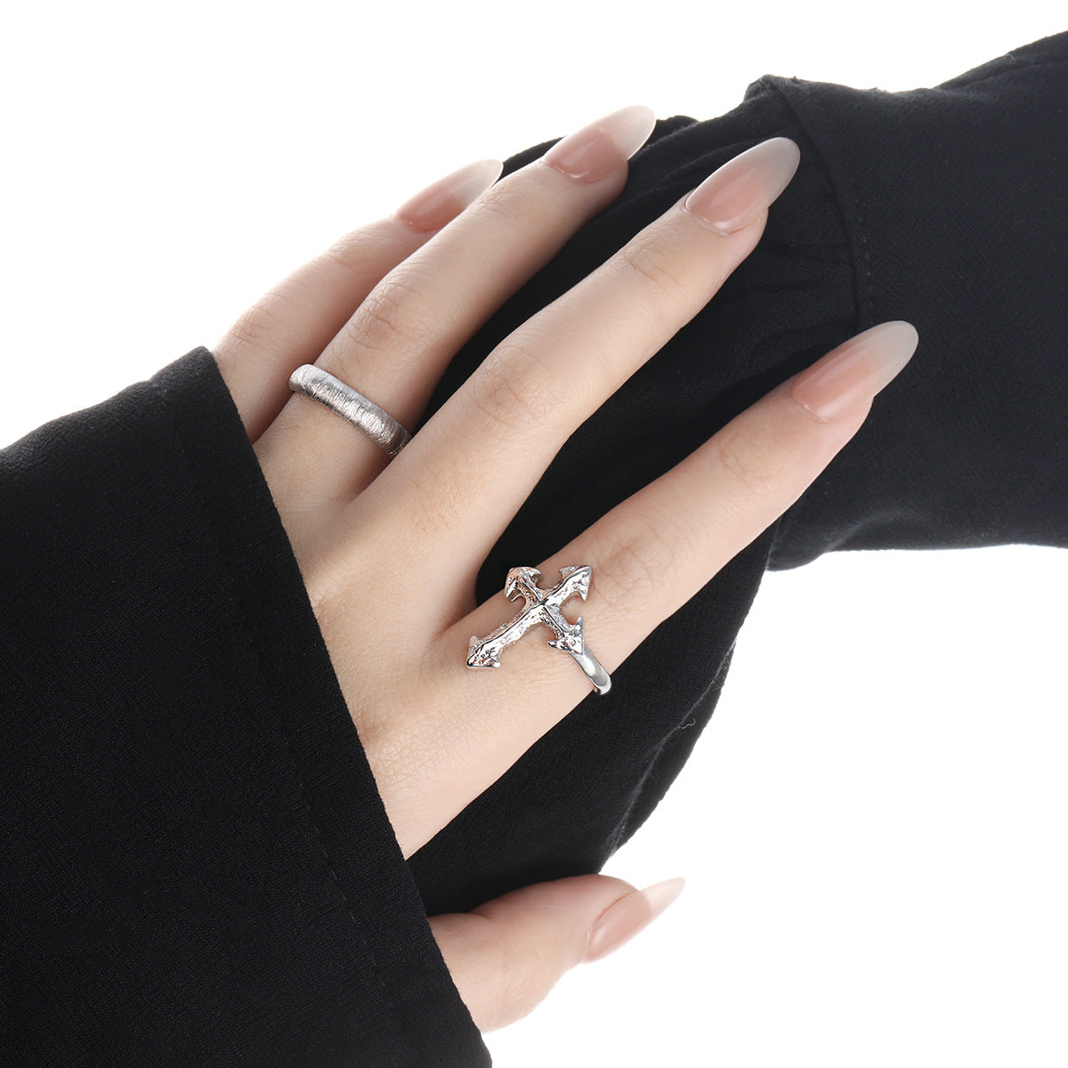 Textured Cross Silver Statement Ring OPHRASTUDIO