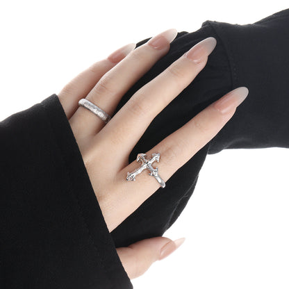 Textured Cross Silver Statement Ring OPHRASTUDIO