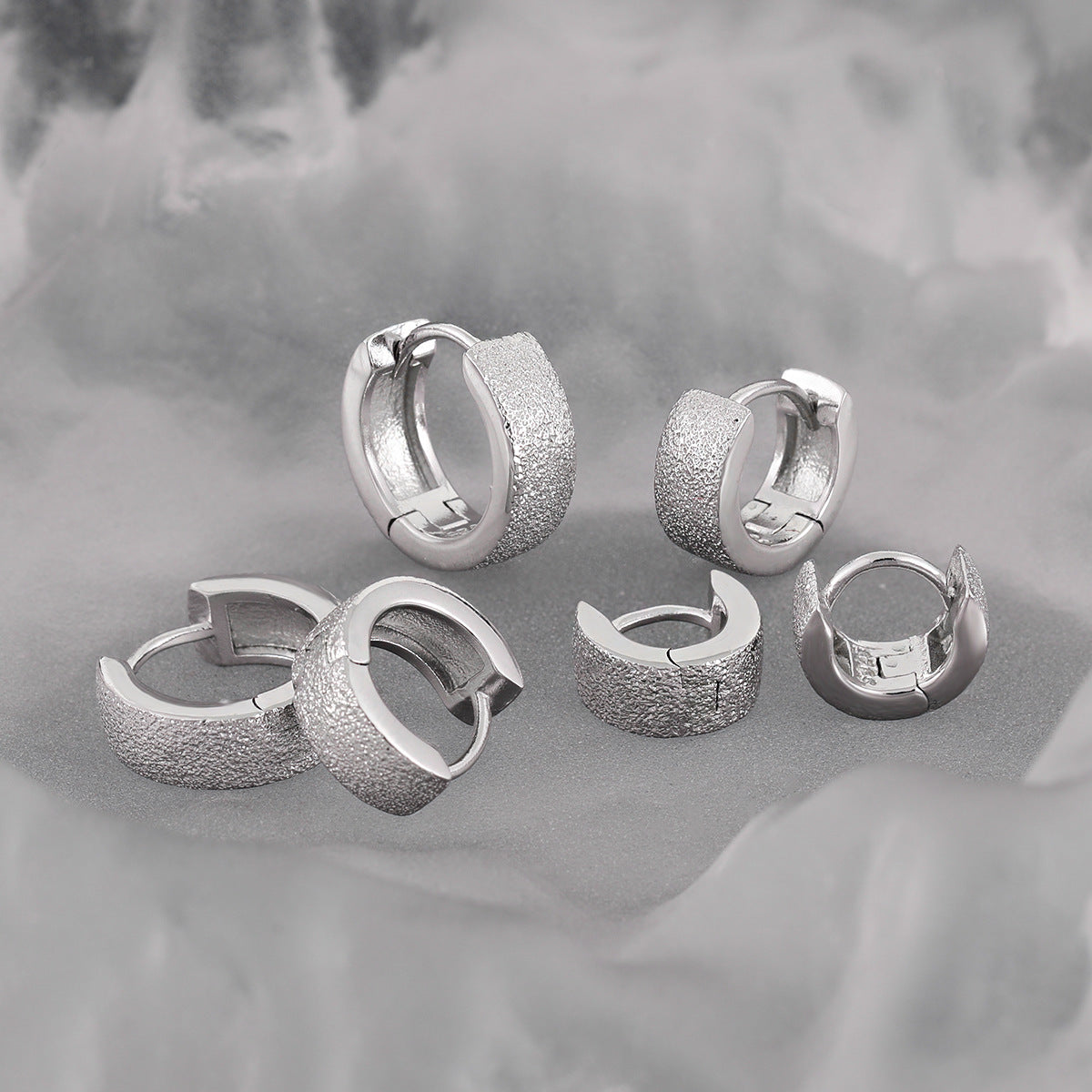 Textured Wide Silver Huggie Earrings OPHRASTUDIO
