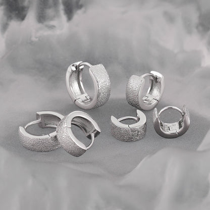 Textured Wide Silver Huggie Earrings OPHRASTUDIO
