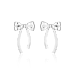 SILVER BOW RIBBON STUD EARRINGS OPHRASTUDIO