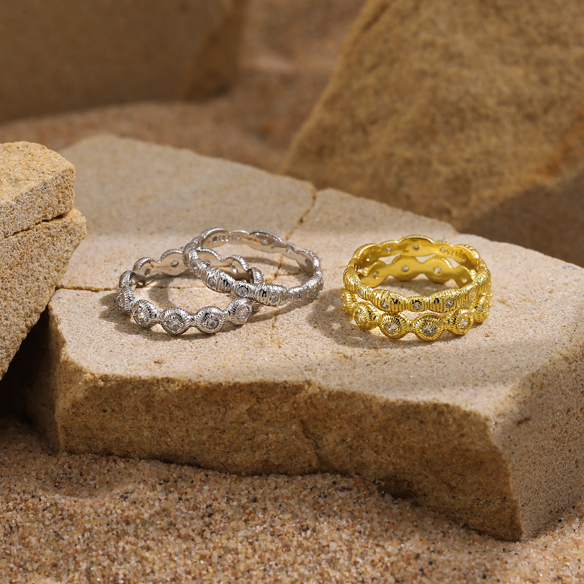 Textured Zircon Silver Stacking Ring OPHRASTUDIO