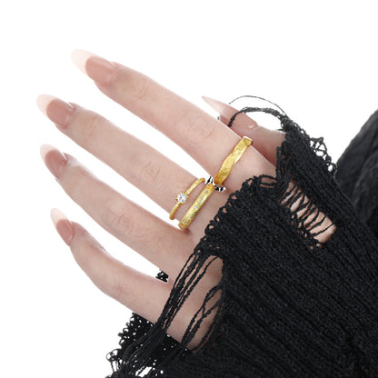 Wrinkled Matte Brushed Silver Band Ring OPHRASTUDIO