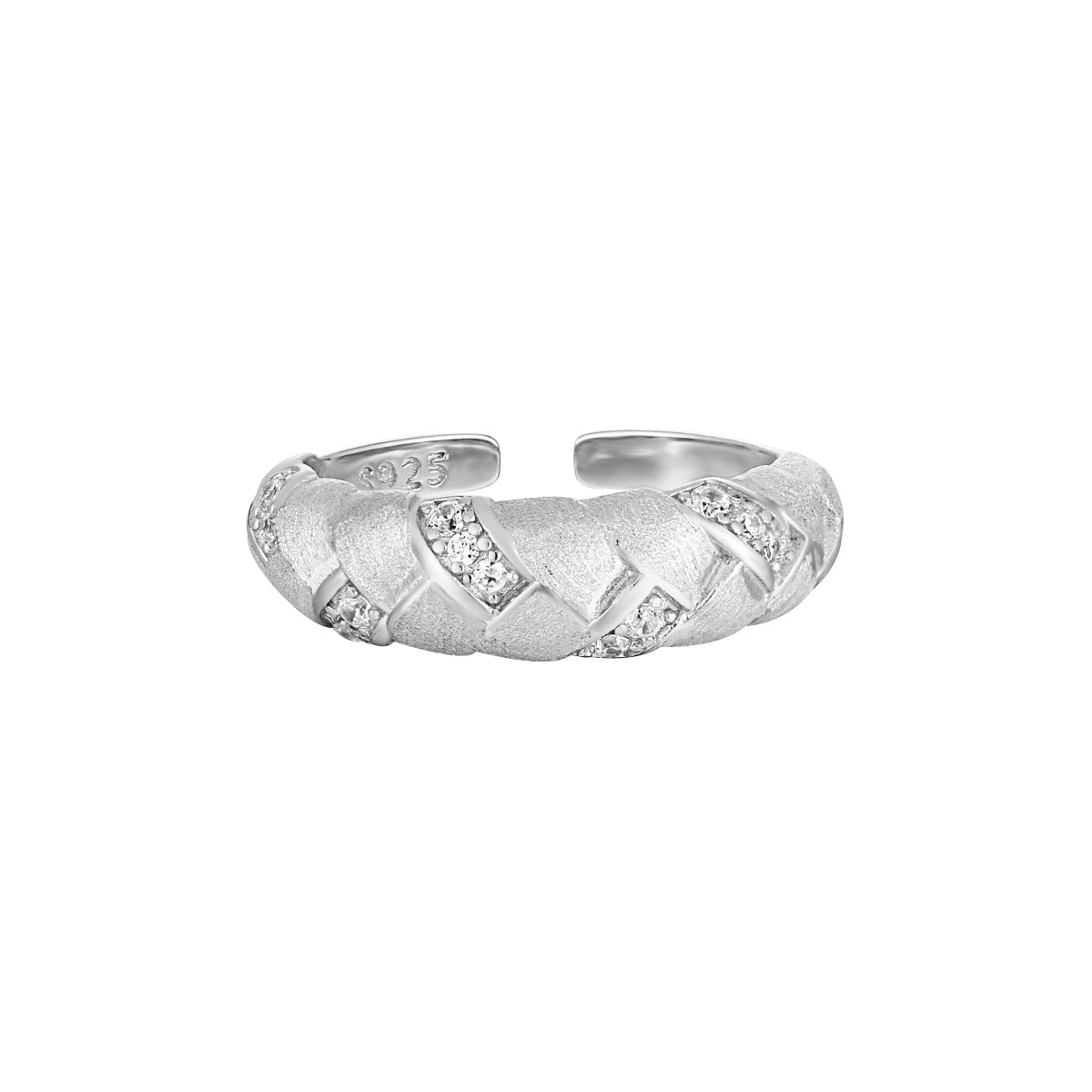 Brushed Pavé Zircon Silver Band Ring OPHRASTUDIO