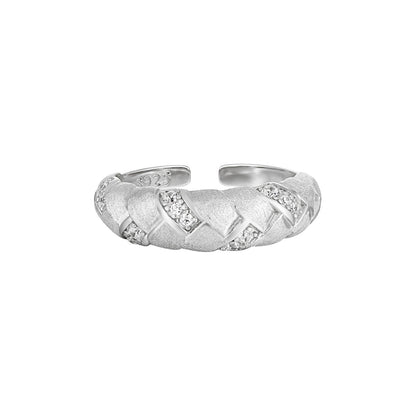 Brushed Pavé Zircon Silver Band Ring OPHRASTUDIO