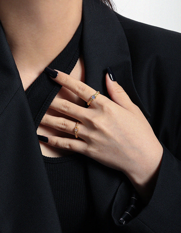 Twilight Spark Pavé Silver Stacking Ring OPHRASTUDIO