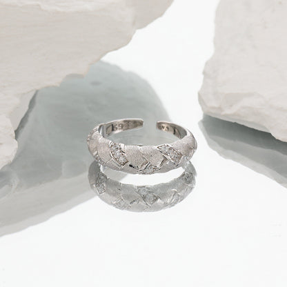 Brushed Pavé Zircon Silver Band Ring OPHRASTUDIO