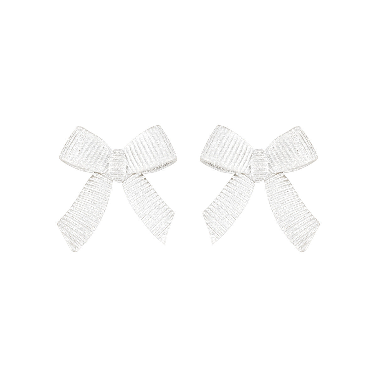 Ribbon Whisper Textured Bow Silver Stud Earrings OPHRASTUDIO