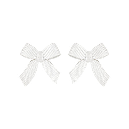 Ribbon Whisper Textured Bow Silver Stud Earrings OPHRASTUDIO