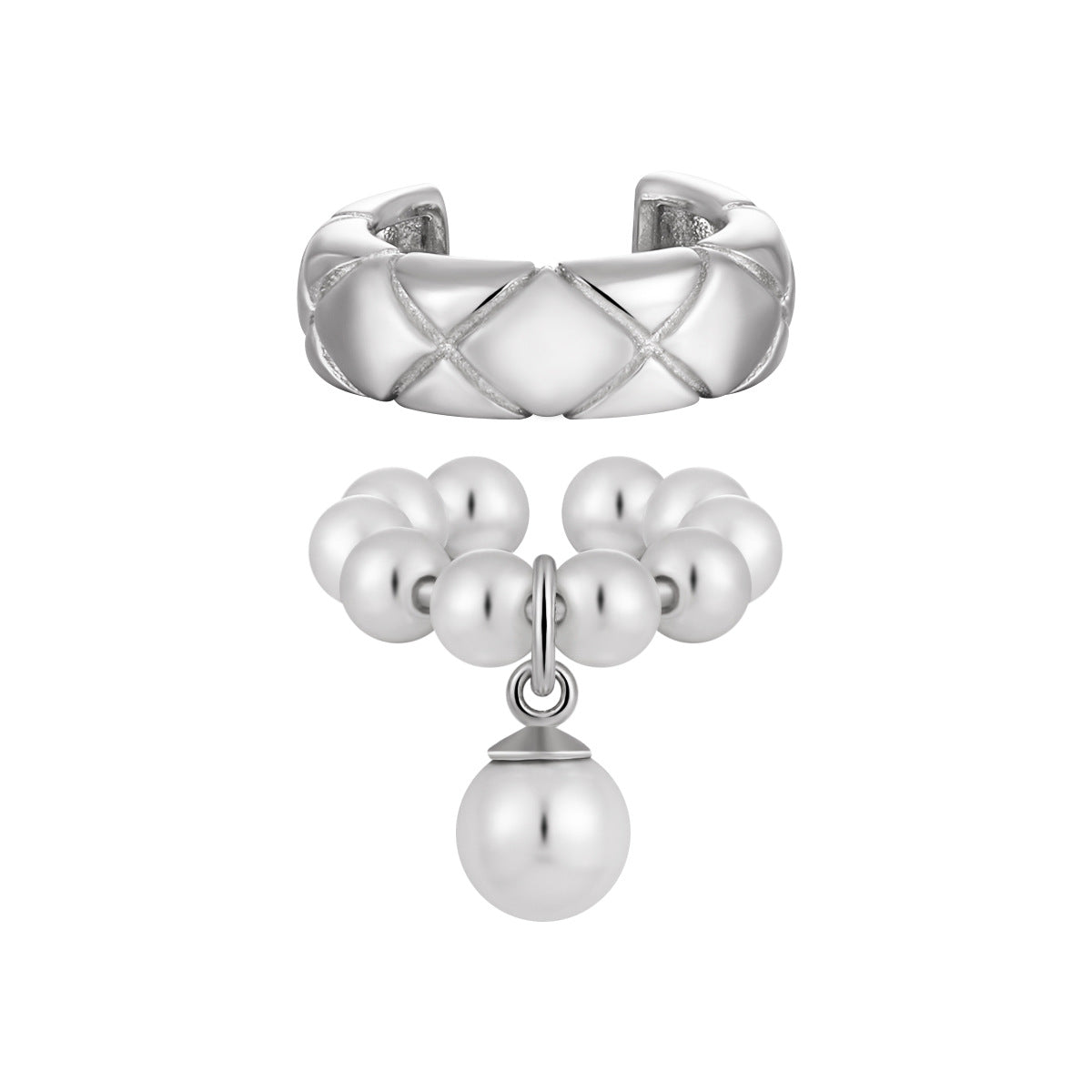 Pearl & Quilted Silver Ear Cuff OPHRASTUDIO