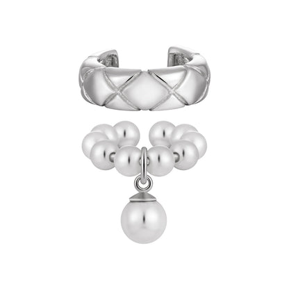 Pearl & Quilted Silver Ear Cuff OPHRASTUDIO