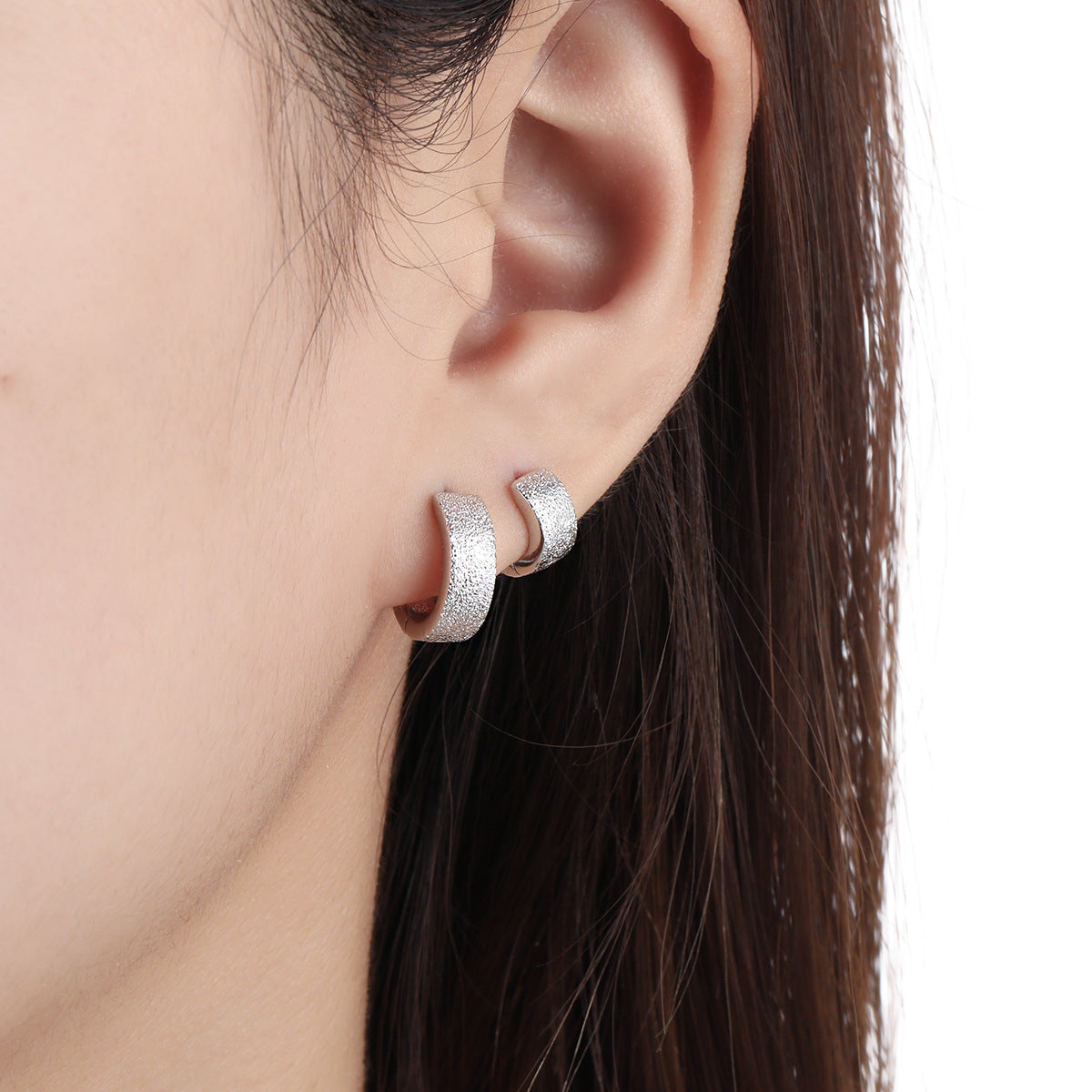 Textured Wide Silver Huggie Earrings OPHRASTUDIO