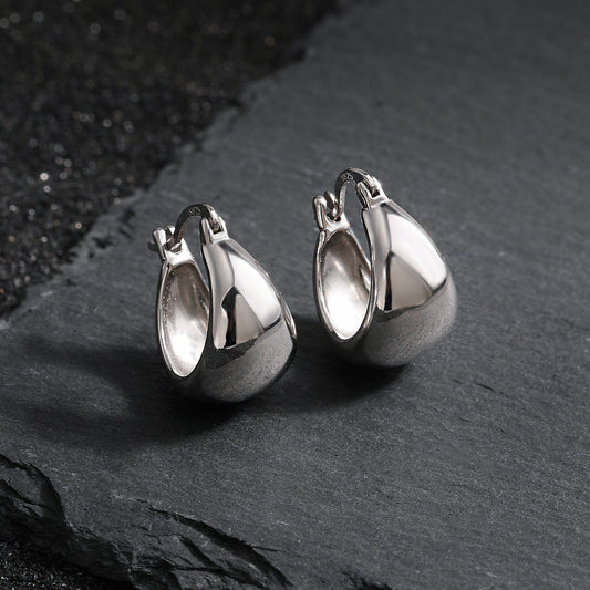 Polished U-Shape Wide Silver Hoop Earrings OPHRASTUDIO