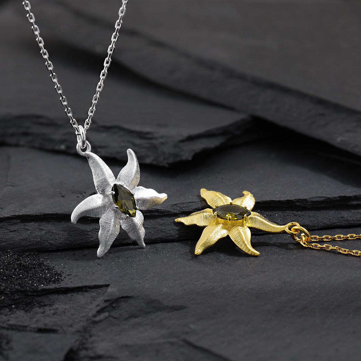 Peridot Starfish Pendant Necklace OPHRASTUDIO