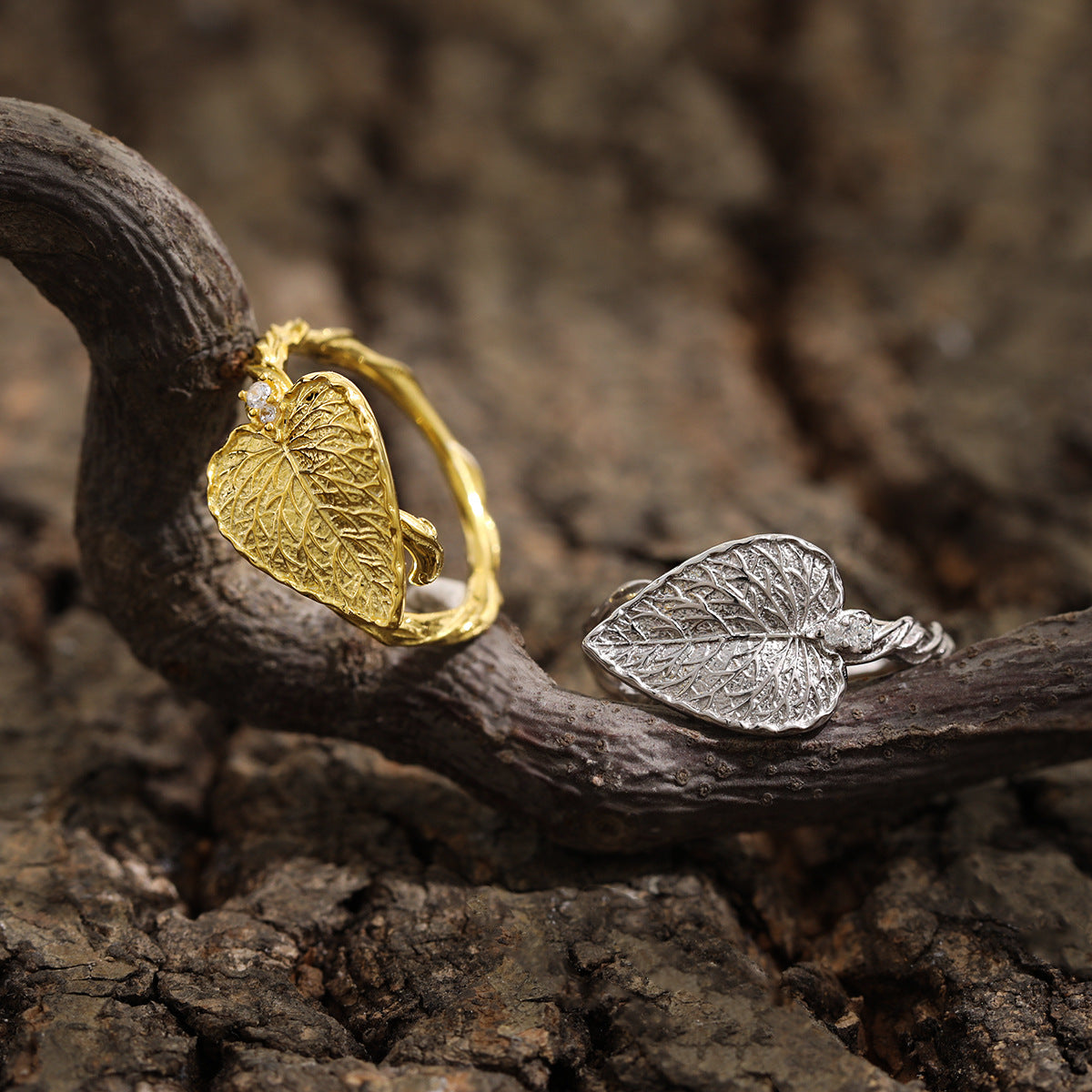 Twilight Vine Leaf Silver Statement Ring OPHRASTUDIO