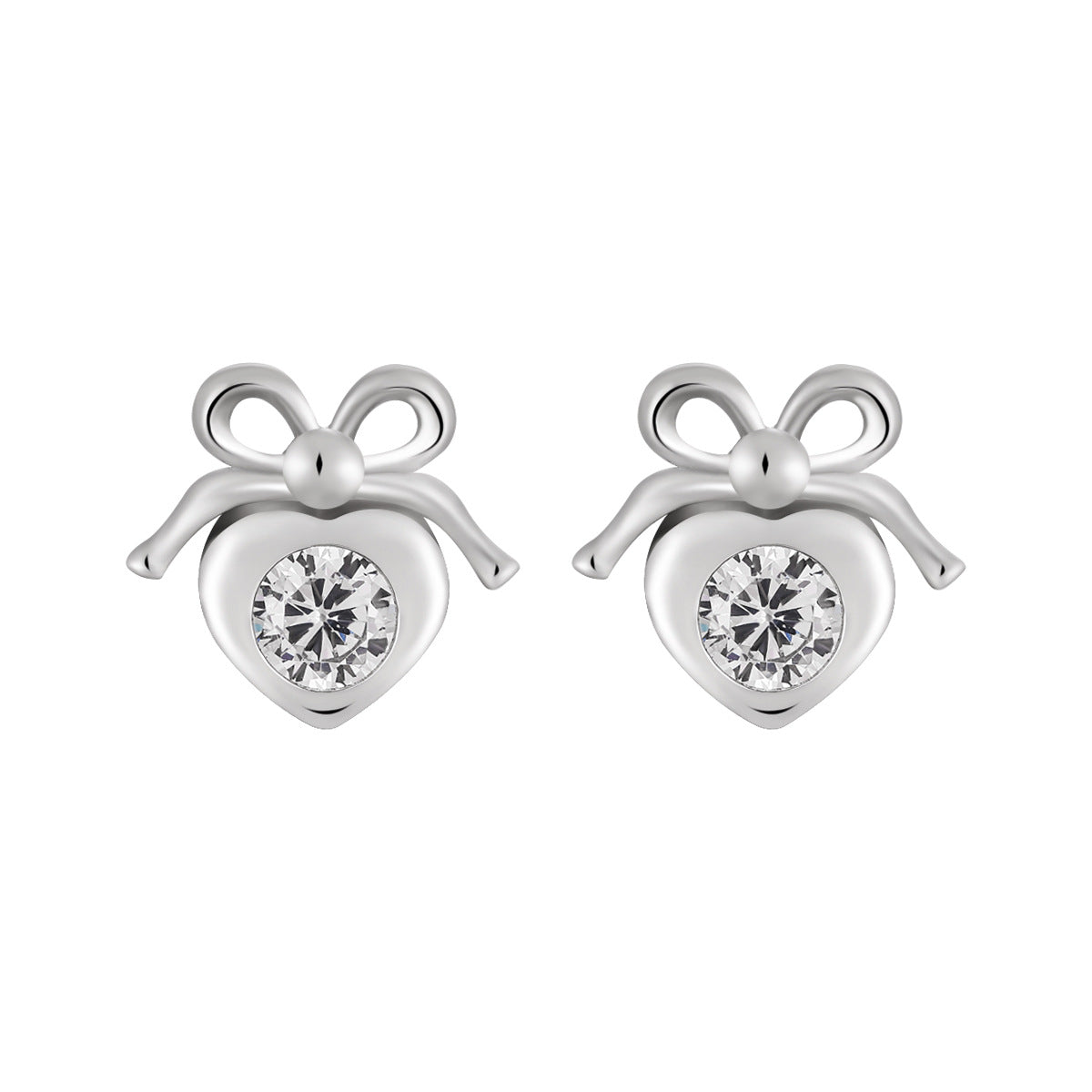 Bow Heart Zircon Stud Earrings