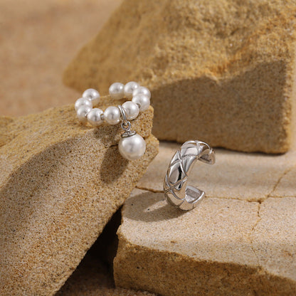 Pearl & Quilted Silver Ear Cuff OPHRASTUDIO