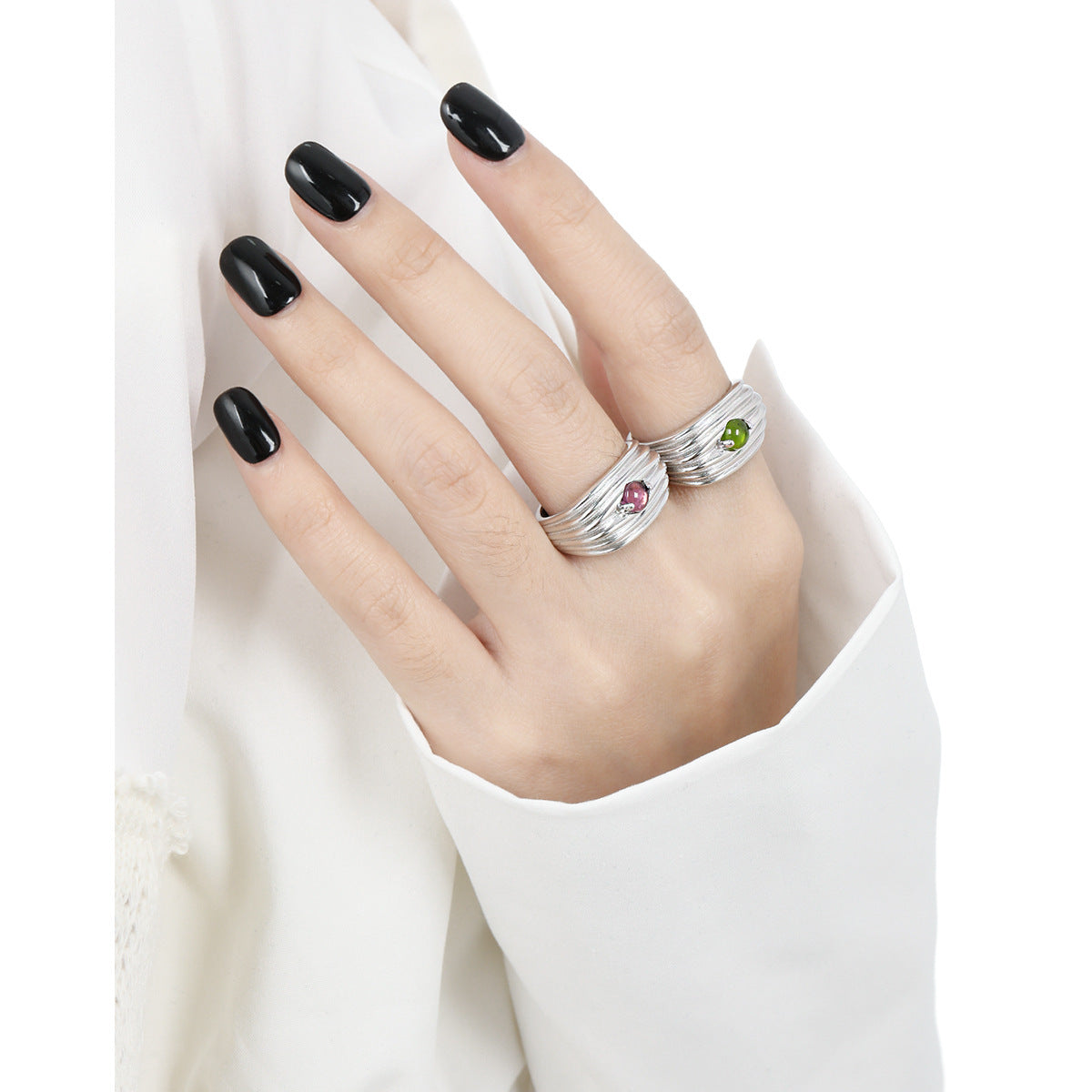 Ripple Crest Glass Stone Statement Ring OPHRASTUDIO