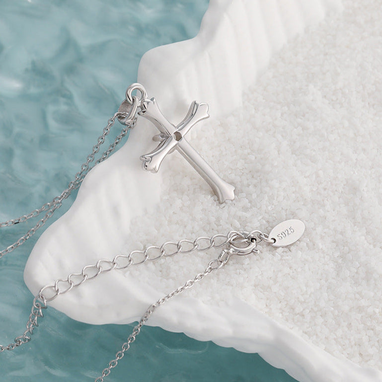 Diamond Cross Silver Pendant Necklace OPHRASTUDIO
