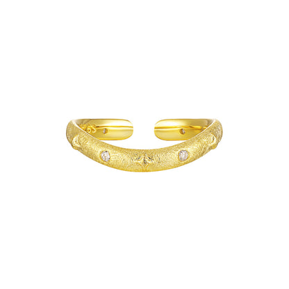 Brushed Wave Zircon Silver Stacking Ring OPHRASTUDIO