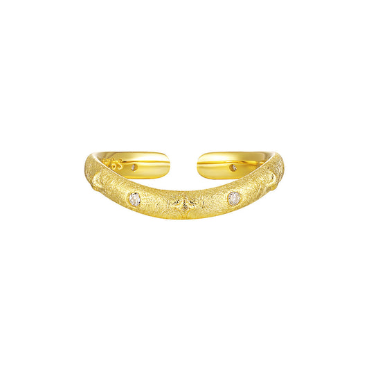 Brushed Wave Zircon Silver Stacking Ring OPHRASTUDIO