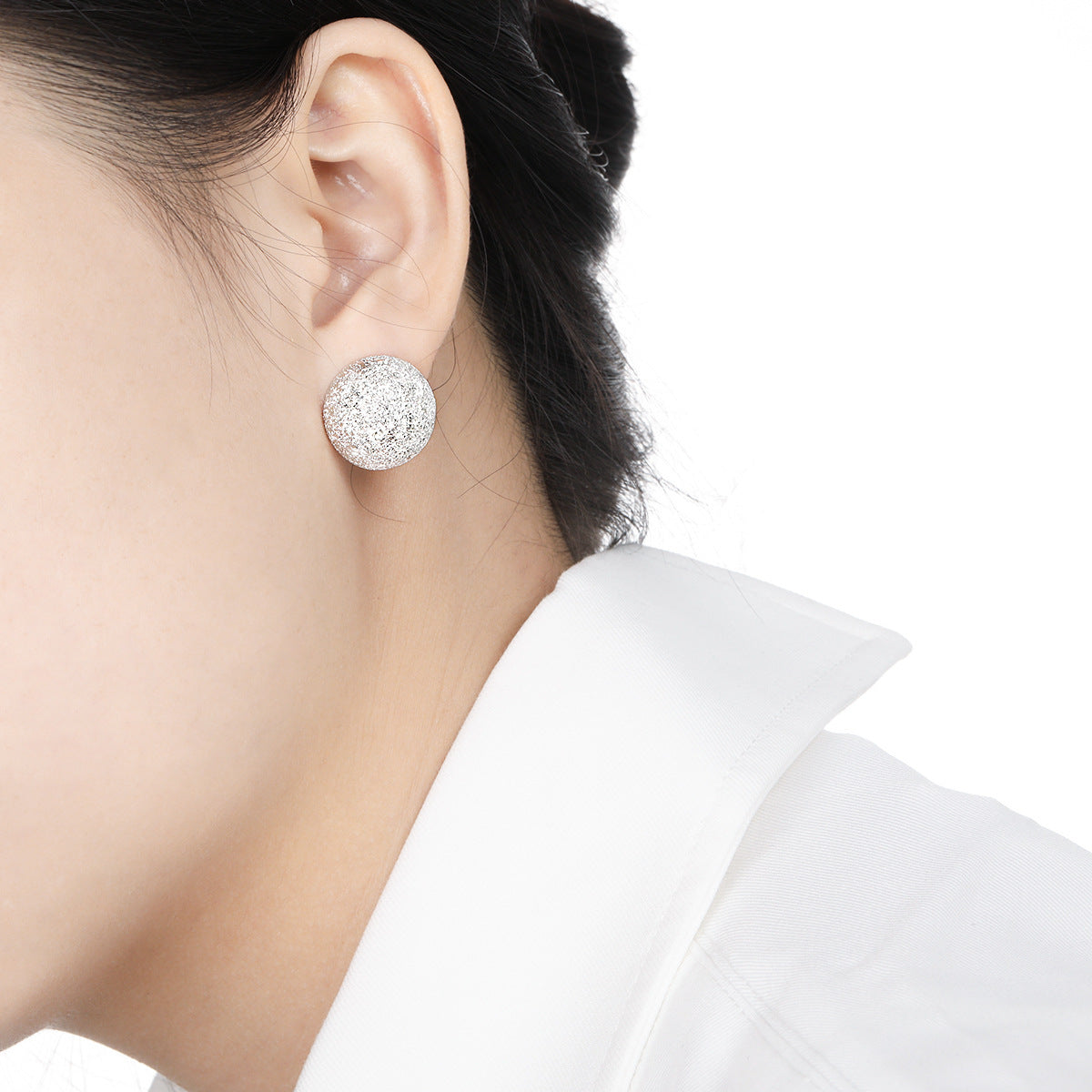 Lumi Shimmer Matte Sphere Silver Stud Earrings OPHRASTUDIO