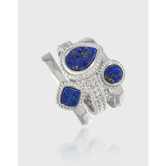 LAPIS LAZULI TEARDROP SILVER STACKING RING OPHRASTUDIO