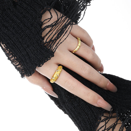 Brushed Wave Zircon Silver Stacking Ring OPHRASTUDIO