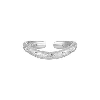Brushed Wave Zircon Silver Stacking Ring OPHRASTUDIO
