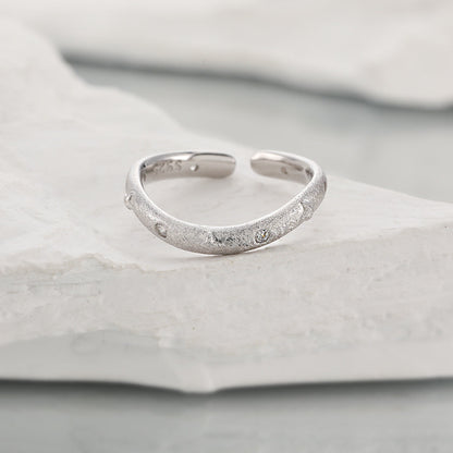 Brushed Wave Zircon Silver Stacking Ring OPHRASTUDIO