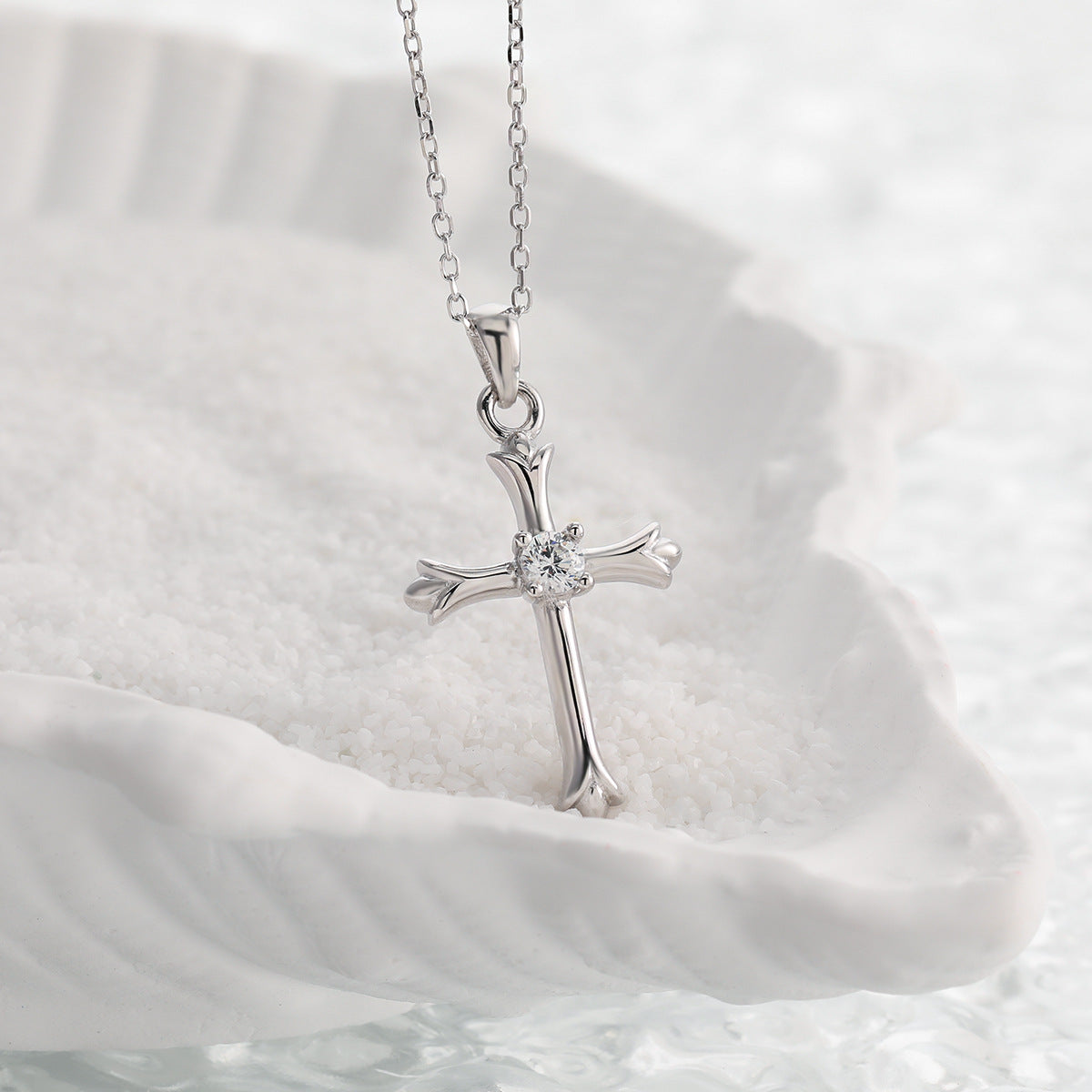 Diamond Cross Silver Pendant Necklace OPHRASTUDIO