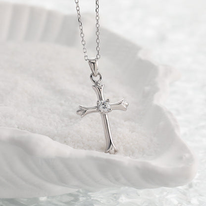 Diamond Cross Silver Pendant Necklace OPHRASTUDIO