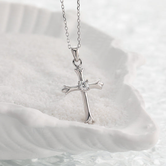 Diamond Cross Silver Pendant Necklace OPHRASTUDIO