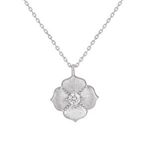 Brushed Clover Pavé Zircon Pendant Necklace OPHRASTUDIO
