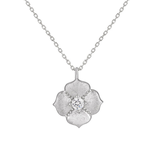 Brushed Clover Pavé Zircon Pendant Necklace OPHRASTUDIO