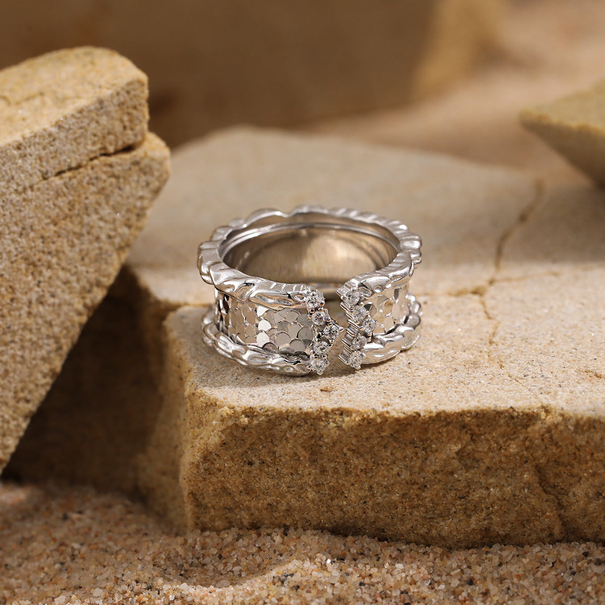 Shimmering Scales Silver Cuff Ring OPHRASTUDIO