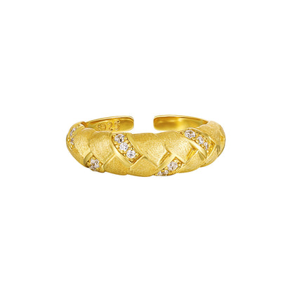 Brushed Pavé Zircon Silver Band Ring OPHRASTUDIO