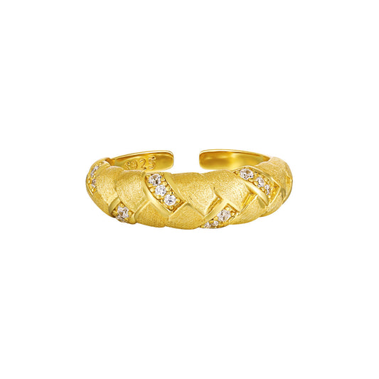Brushed Pavé Zircon Silver Band Ring OPHRASTUDIO