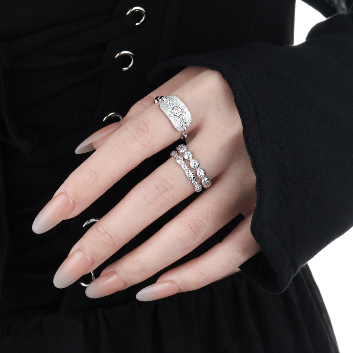 Textured Zircon Silver Stacking Ring OPHRASTUDIO