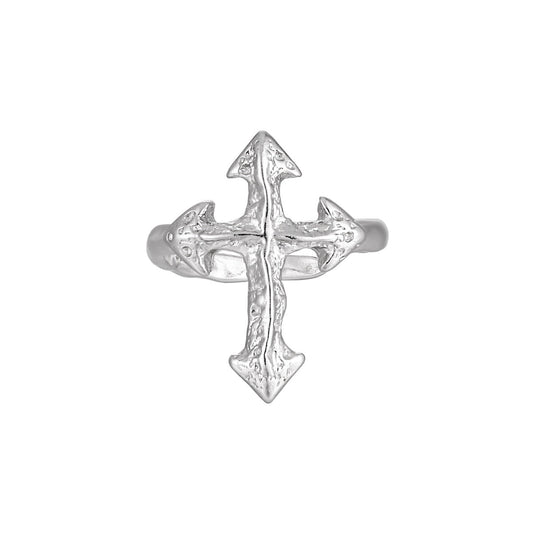 Textured Cross Silver Statement Ring OPHRASTUDIO