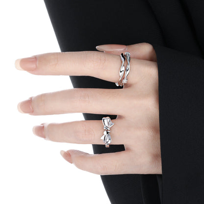 Broken Heart Bow Silver Statement Ring OPHRASTUDIO