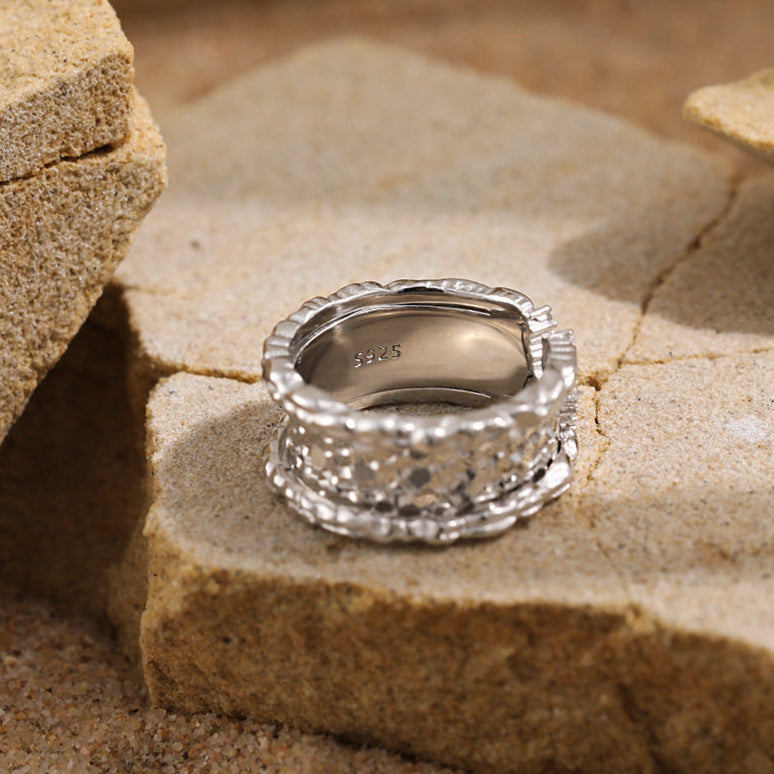 Shimmering Scales Silver Cuff Ring OPHRASTUDIO