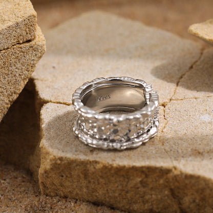 Shimmering Scales Silver Cuff Ring OPHRASTUDIO