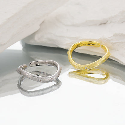 Brushed Wave Zircon Silver Stacking Ring OPHRASTUDIO