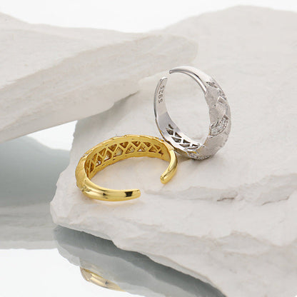 Brushed Pavé Zircon Silver Band Ring OPHRASTUDIO