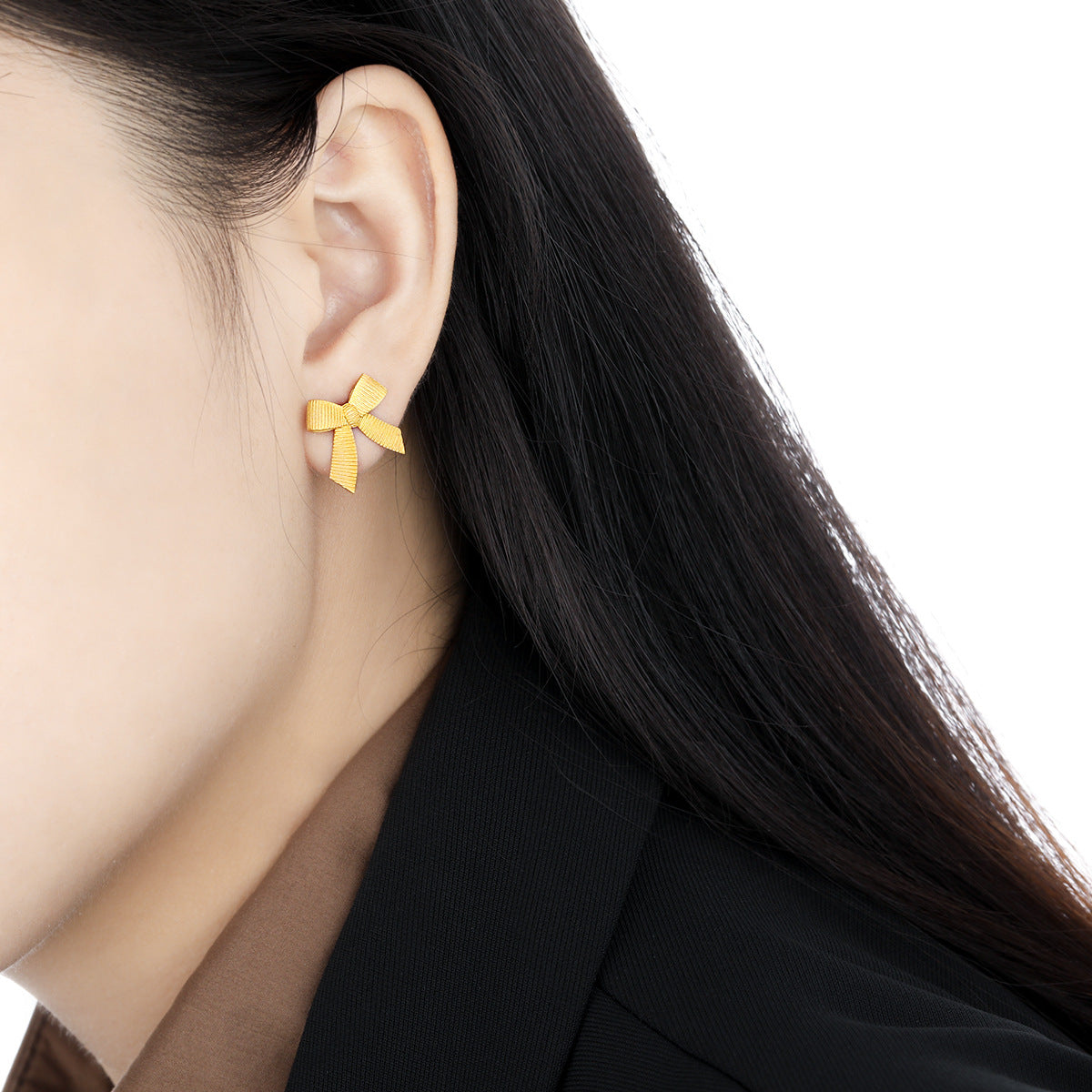 Ribbon Whisper Textured Bow Silver Stud Earrings OPHRASTUDIO